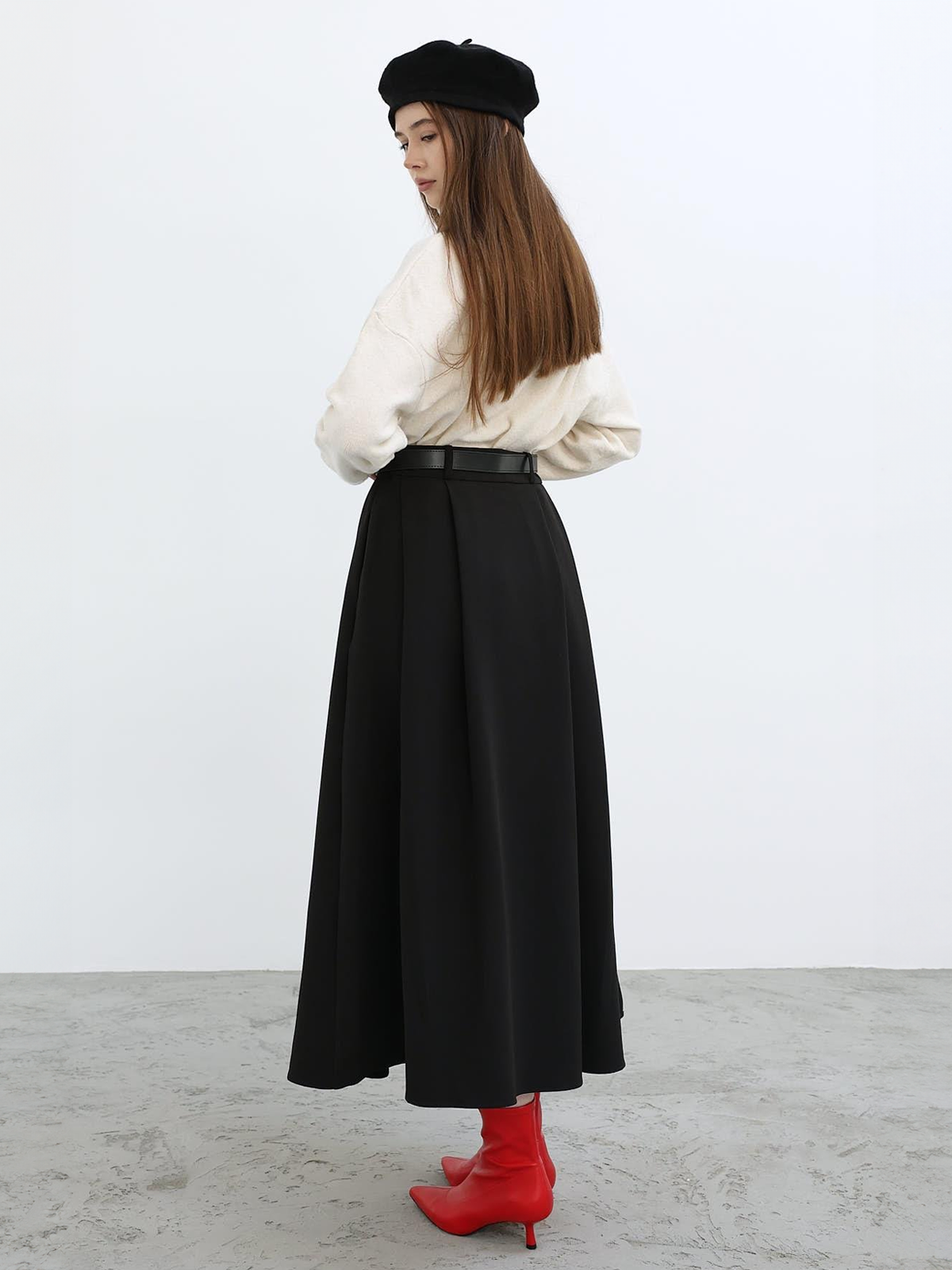 High-Waist A-Line Midi Skirt - Black