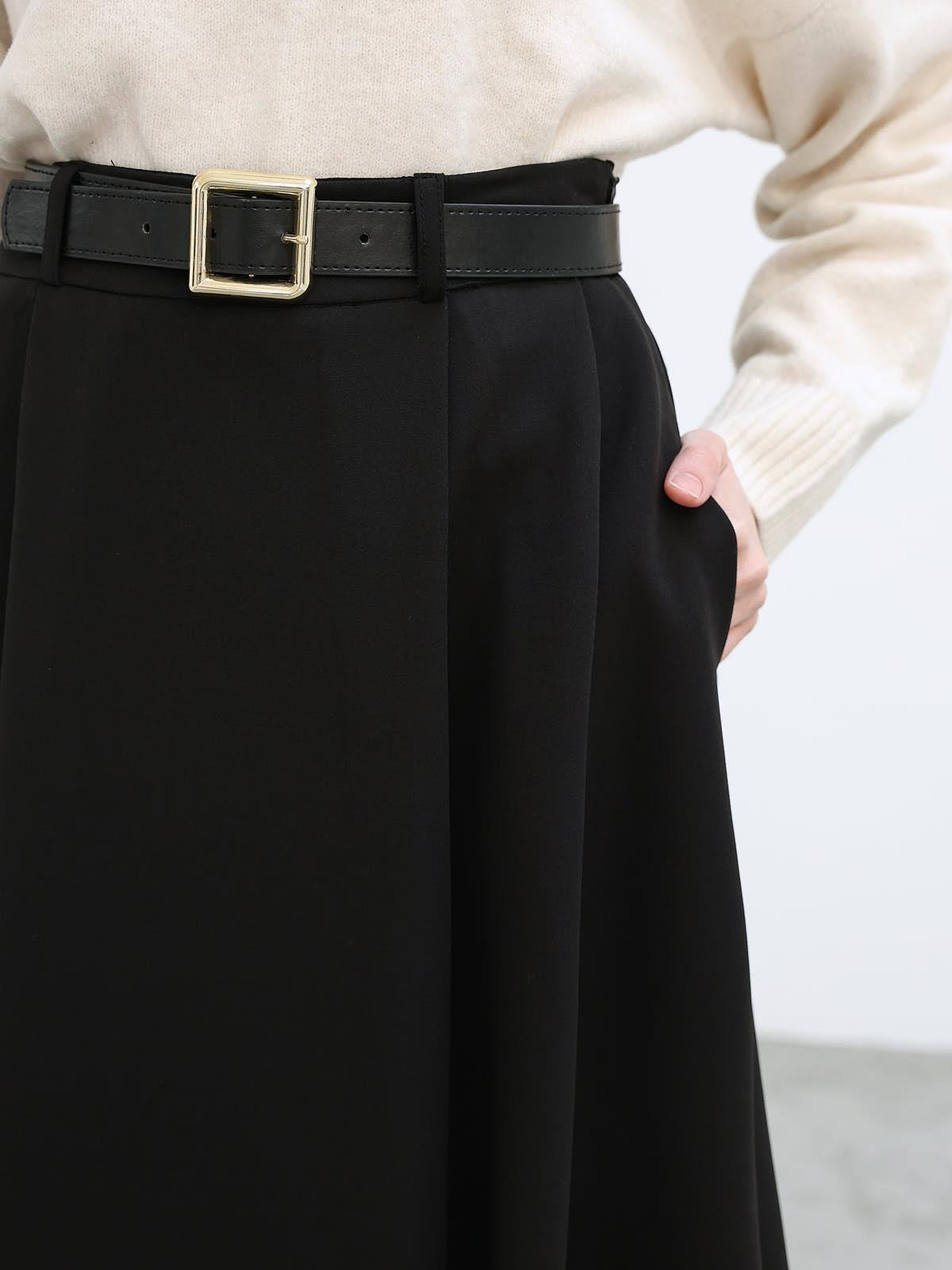 High-Waist A-Line Midi Skirt - Black